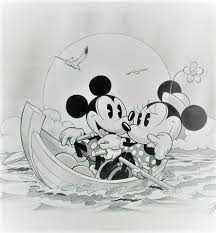 Garrido Sergio Original Drawing Mickey And Minnie Mouse Boat Trip W B Mickey Mouse Kunst Disney Tekenen Disney Feeen