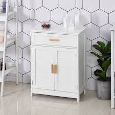 Cajoneras, columnas y semicolumnas suspendidas o con patas. Kleankin Armario Auxiliar Para Bano Mueble Organizador Multifuncional Con Cajon Estante Ajustable Interno 2 Puertas De Persianas 59x29x80cm Muebles Al Costo