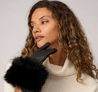 Adrienne Landau Faux Leather Glove with Faux Fur Trim