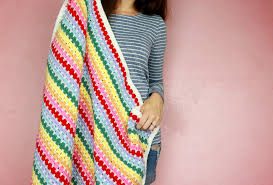 Striped Rainbow Baby Blanket Free Crochet Pattern Using The Block Stitch Sigoni Macaroni