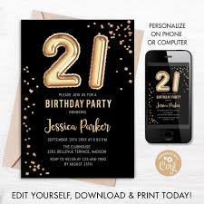 Black And Gold 21st Birthday Invitations 21st Birthday Party Invitation Instant Download Digital Etsy Birthday Party 21 Diy 21st Birthday Invitations 21st Birthday Invitations