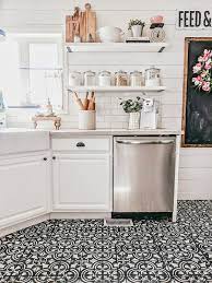 Unfinished and mixed vintage farmhouse cabinets The Day I Painted My Kitchen Tile Floor Our Forever Farmhouse