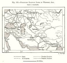 Projected Railway Lines In Western Asia Sketch Map 1885 Old Antique Chart
