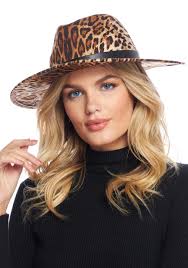 Leopard Faux Cashmere Wide Brim Fedora