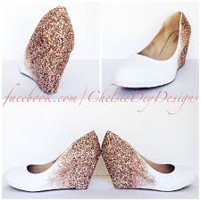 Buy on saks fifth avenue. Rose Gold Wedge Glitter Pumps White Ombre Wedding High Heels Chelsie Dey Designs