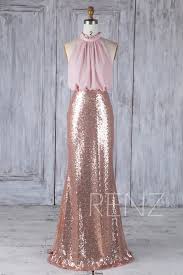 Bridesmaid Dress Rose Gold Sequin Dress Blush Chiffon Dress Etsy Rose Gold Sequin Dress Rose Gold Bridesmaid Dress Bridesmaid Dresses