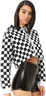 Black And White Checker Enjoy Exclusive For Jollymoda Checkered Hoodie Women Long Sleeve Black White Checker Print Crop Hoodies Sweatshirt Online Yournewseasonstyle In 2020 Cropped Hoodie Outfit Checkered Outfit Cropped Hoodie
