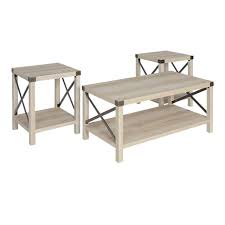 I suggest you measure distance between your table legs and cut the pieces accordingly. Walker Edison 3 Piece Rustic Wood And Metal Coffee Table Set In White Oak Walmart Com Walmart Com