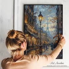 Charming Parisian Street at Dusk with Eiffel Tower