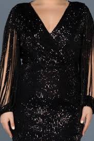 Siyah V Yaka Payetli Elbise Abk305 Elbise Elbise Modelleri The Dress