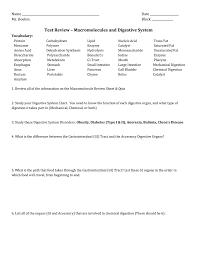 Test Review Macromolecules And Digestive System