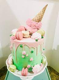 Ice Cream Cone Macarons Meringues Mint And Pink Baby Shower Cake Cake Ice Cream Cone Cake Pink Baby Shower Cake