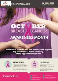 Breast cancer awareness month (bcam), also referred to in the united states as national breast cancer awareness month (nbcam), is an annual international health campaign organized by major breast cancer charities every october to increase awareness of the disease and to raise funds for. Poliklinik Aramedic On Twitter Breast Cancer Awareness Program Free Breast Scan Puchong Breastcancerawarenessmonth Breastcancer Malaysia