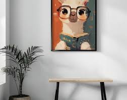 Cute Llama Reading A Book Print