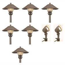 Hampton Bay Low Voltage Bronze Outdoor Integrated Led Landscape Path Light And Flood Light Kit 8 Pack Iwv6628l Landscape Lighting Kits Outdoor Light Bulbs Path Lights