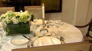 The lower edges of the utensils should be aligned with the bottom rim of the plate about one 1 inch up from the edge of the table. How To Set A Formal Dining Table Part 1 Youtube