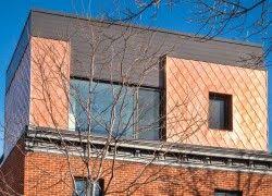 Tuiles 3r Tuile Diamant Moyenne En Cuivre Et Panneau Opaline Opf060 Aluminium 0 032 Fini Pvdf Couleur Classic Bronze Pose Horizon Revetement Metallique Tuile Et Mur Exterieur
