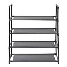 Muscle Rack 20 Pair Gray 4 Tier Shoe Storage Rack Sr4l Gry The Home Depot Shoe Storage Rack Shoe Storage Space Saving Shoe Rack