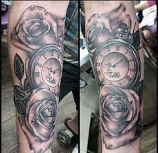 If you get this done let me know ^^. Black And Grey Shade Pocket Watch Tattoo Realistic Black And Grey Roses Tattoo Forearm Tattoo Forearm Tattoos Rose Tattoos Tattoos