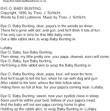 Old Time Song Lyrics For 37 Bye O Baby Bunting
