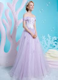 Off Shoulder Princess Gown In Pastel Purple With Scattered Lace For A Gentle Touch Wed Lace Princess Wedding Dresses Pastel Purple Dress Purple Wedding Dress