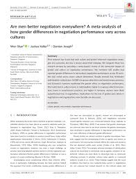 Is there a substantial difference between a real estate agent and a negotiator? Pdf Are Men Better Negotiators Everywhere A Meta Analysis Of How Gender Differences In Negotiation Performance Vary Across Cultures