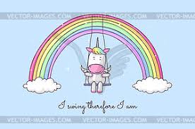 Weitere ideen zu einhorn, regenbogen einhorn, einhorn bilder. Karikatur Einhorn Das Auf Regenbogen Schwingt Vector Clipart Eps