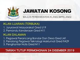 Jawatan kosong kerajaan di majlis perbandaran langkawi. Jawatan Kosong Majlis Perbandaran Klang Mpklang Disember 2019