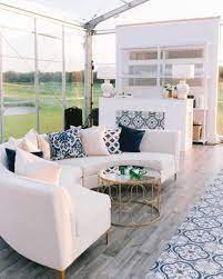 Curved Lounge Piled With Blue And White Pillows Blue And White Pillows Lounge Pillows