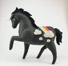 Black Rainbow Unicorn With Clouds Felt Stuffed Animal Soft Etsy Felt Animals Felt Animal Patterns Soft Sculpture