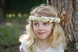 Adorable Little Blond Girl With Daisy Flower Headband Stock Photo, Picture  and Royalty Free Image. Image 41428011.