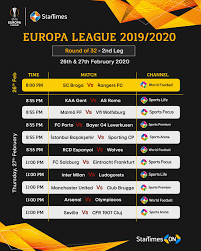 The official uefa europa league fixtures and results list. Startimes Europa League Round Of 32 Fixtures 2nd Leg Facebook