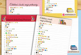 Baby shower pictionary word list. Free Printable Children S Books Emoji Pictionary Quiz For Baby Shower