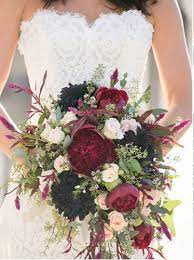 Burgundy & peach are so beautiful & rich together that they are easily one of my favorite color combos. Burgundy And Navy Cascading Wedding Bouquets Fall Wedding Bouquets Wedding Flowers