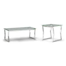 Round metal framed coffee table with glass top gold and clear straight leg table. Furniture Of America Syann Glass Top 2 Piece Coffee Table Set In Chrome Idf 4405 2pc