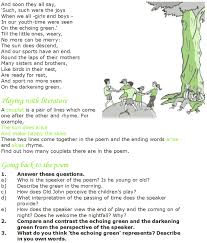 Grade 7 Reading Lesson 5 Poetry 8211 The Echoing Green Reading Lessons Poetry Lessons English Reading