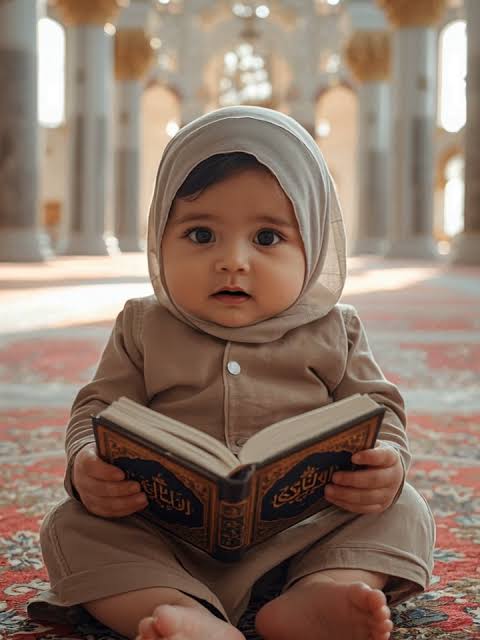 Mythological Digital Art — Little Devotee Reading Quran in Mosque