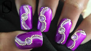 Fashion model woman nails in neon light. Easy Purple Rhinestone Nail Art Tutorial Youtube