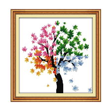 Dmc cross stitch designs for wall hanging. Counted Cross Stitch Kits 21x21 Inch Holiday Gift Easy Cross Stitching No Pattern For Home Decor 14ct White Fabric Embroidery Crafts Needlepoint Kit Four Season Of Life Amazon In Home Kitchen