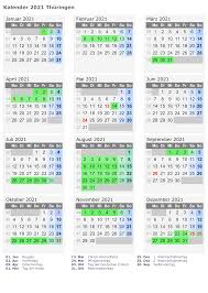 Ein pack mit insgesamt 19 verschiedenen excel kalender 2021 kostenlos zum download. Feiertagen Sommerferien 2021 Thuringia Kalender Pdf Word Druckbarer 2021 Kalender