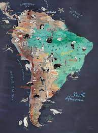 South America Map Art Print Illustrated Map Of Latin America Travel Illustration Poster Farewell Gift Giclee Print Living Room Art New America Map Art South America Map America Map