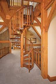 Spiral staircase in white and wooden combination is the best look to create the accent of warm and modern in your house. Missouri Timber Frame Home Spiral Staircase Farmhouse Staircase Other By Riverbend Timber Framing Houzz