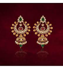 Offers indian gold earrings, jhumkis, chandbali, gold rings including south indian peacock nakshi cz earring, peacock elephant design gold earring , south indian pacchi emerald beads kundan earring and also studded earrings, jhumka earrings, jhumki earrings, gold tops by kothari diamonds and jewels from pune, india. Gold Chandbali Earrings Buy Chandbali Earring Online Krishna Jewellers