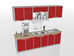 The cabinets and appliances get mounted on a single wall. Red Straight Line Kitchen Design 3d Model Cadnav