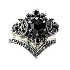 Gothic Cosmos Moon Engagement Ring Set Silver Moon And Stardust Chevron Wedding Band Gothic Engagement Ring Gothic Wedding Rings Jewelry