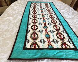 Turquiose Southwest Western Table Runner Modern Mesa Style Runner Turquoise And Brown Red Fence Quilting Modern Table Runners Table Runners Turquoise Table
