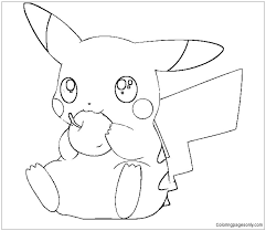 Pikachu coloring pages are set of pictures of cute characters raichu, pichu, pikachu, dedenne, emolga, pachirisu, minun, plusle. Pikachu Eating Apple Coloring Pages Cartoons Coloring Pages Coloring Pages For Kids And Adults