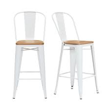 Stylewell Finwick White Metal Bar Stool With Back And Wood Seat Set Of 2 17 72 In W X 43 9 In H Cw827 29 Wht The Home Depot