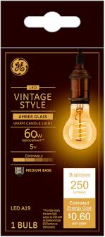 Feit electric st19 e26 (medium) led bulb soft white 60 watt equivalence 1 pk. Ge Vintage 250 Lumen 5w Dimmable A19 Led Light Bulb 60w Equivalent Amber 36505 Best Buy