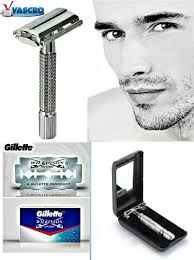 NEW "MicroComb" Double Edge Safety Razor SHAVING KIT w/ 5 GILLETTE Blades &  Case